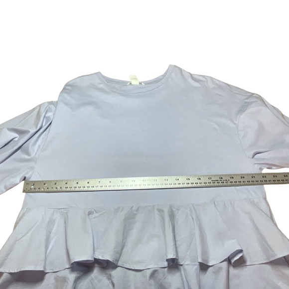 H&M 100% Cotton Knit Short Sleeve Pale Blue Ruffle Crew Neck Tee US Sz L - Picture 5 of 8